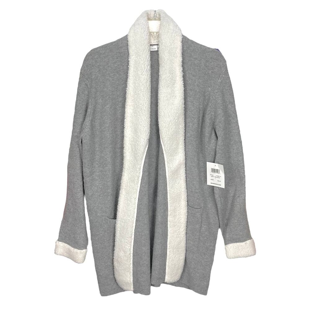 NWT 89th & MADISON Women's BELTED ROBE Gray White Size LARGE